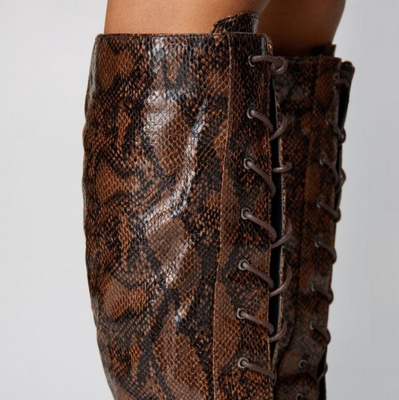 NASTY GAL Lace Up Women's Snakeprint High Heel Boots - Size 5 / 35 - Picture 4 of 4